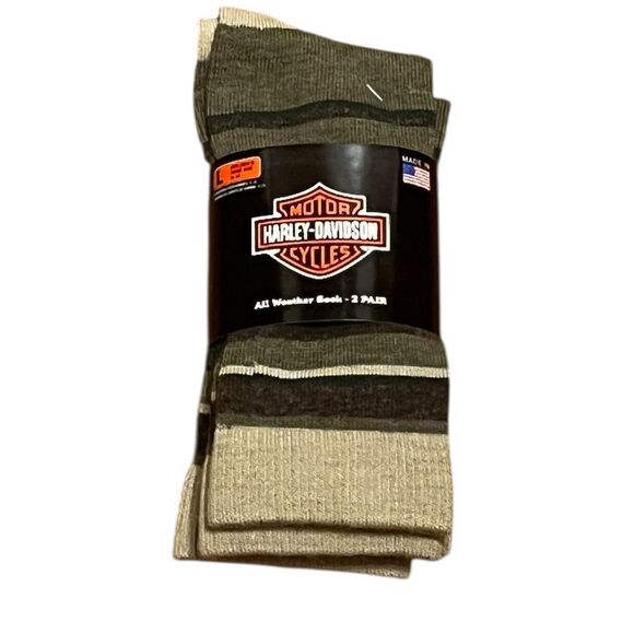 Harley-Davidson Men's Olive and Beige Stripe Casual Socks, 2 Pairs, Size L, NWT - Picture 1 of 5